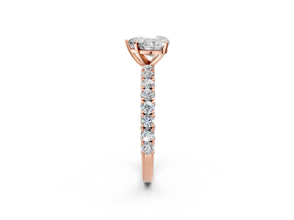 Rose Gold Heart-Shaped Solitaire Engagement Ring Setting with Two-Row Round Accent Band