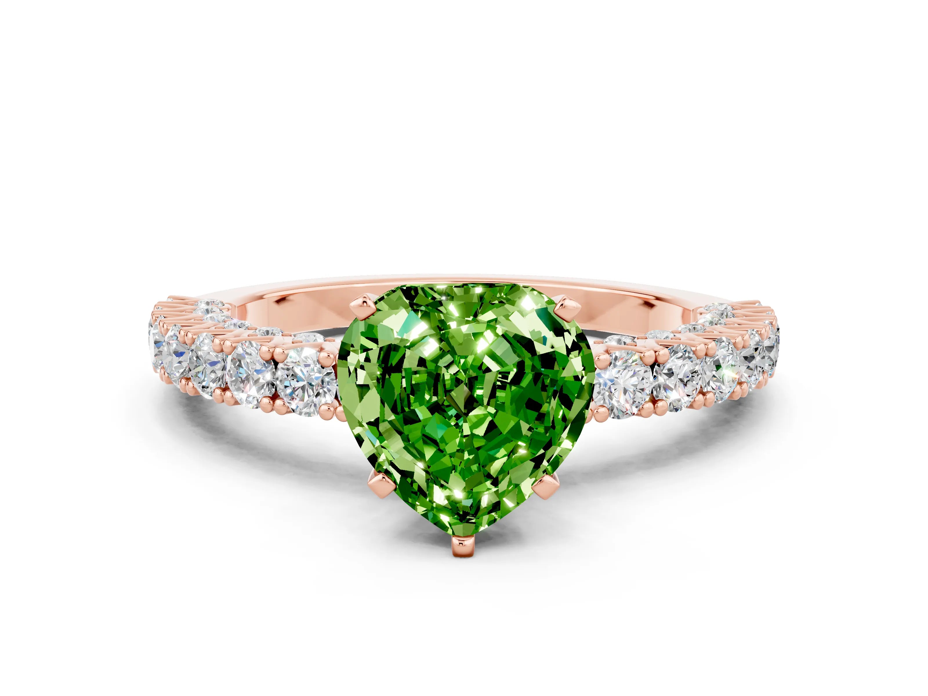 Rose gold Heart Cut Diamond Pavé Band Solitaire Ring with Prong Setting