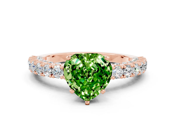 Rose gold Heart Cut Diamond Pavé Band Solitaire Ring with Prong Setting