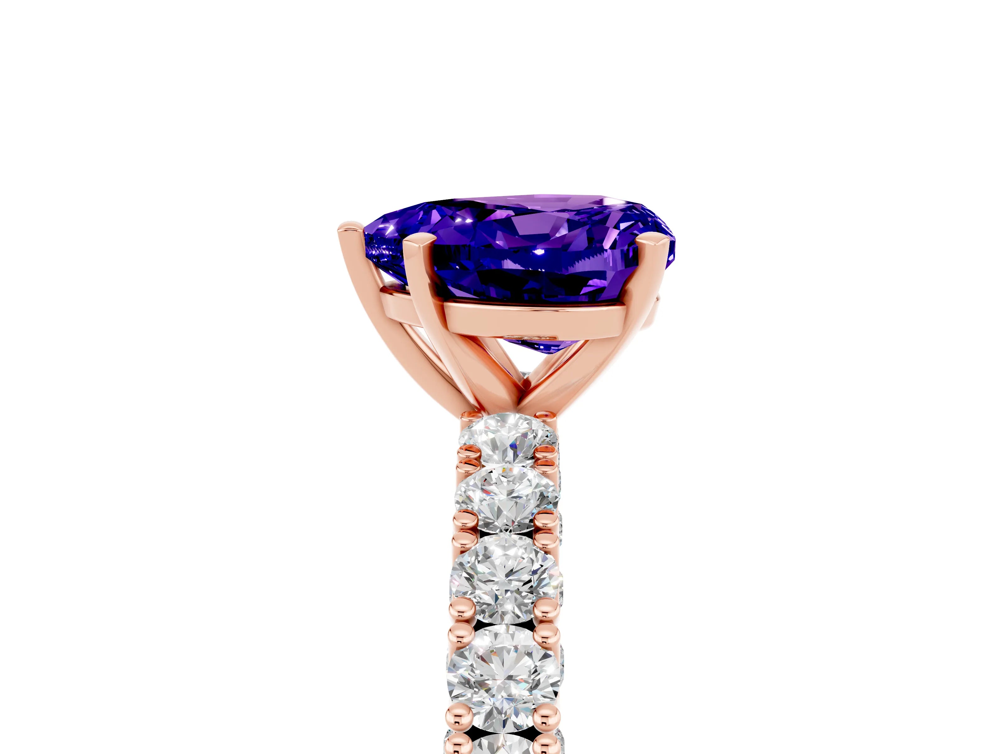 Rose gold Heart Cut Diamond Pavé Band Solitaire Ring with Prong Setting_5