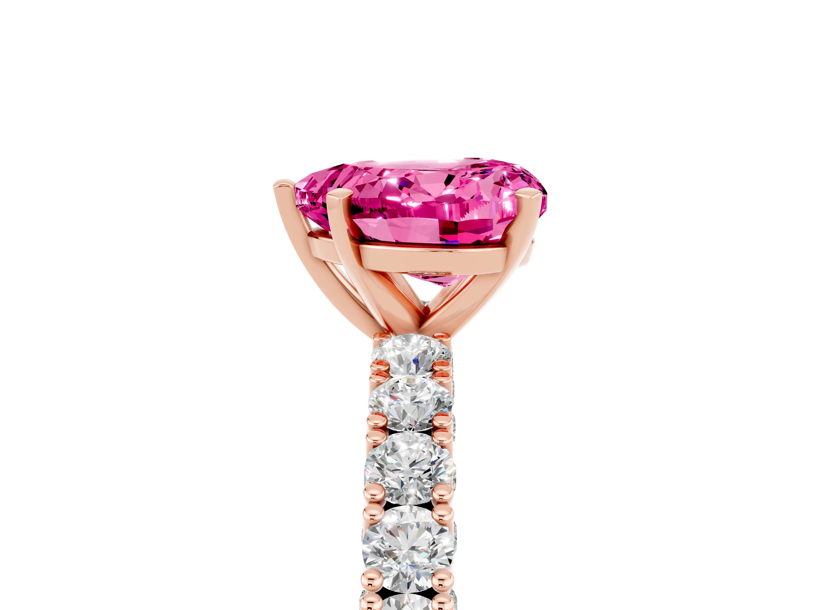 Rose gold Heart Cut Diamond Pavé Band Solitaire Ring with Prong Setting_5