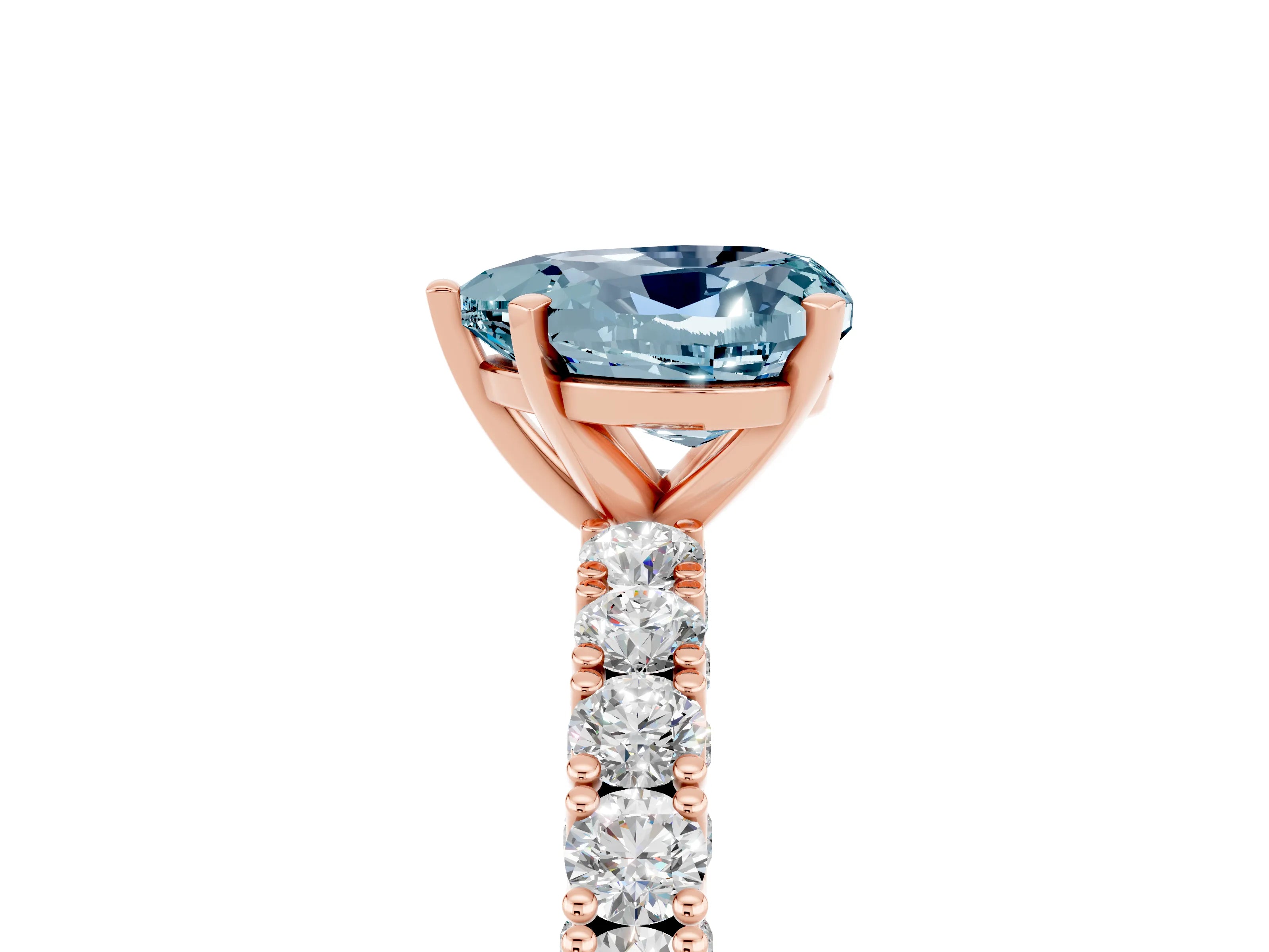 Rose gold Heart Cut Diamond Pavé Band Solitaire Ring with Prong Setting_5