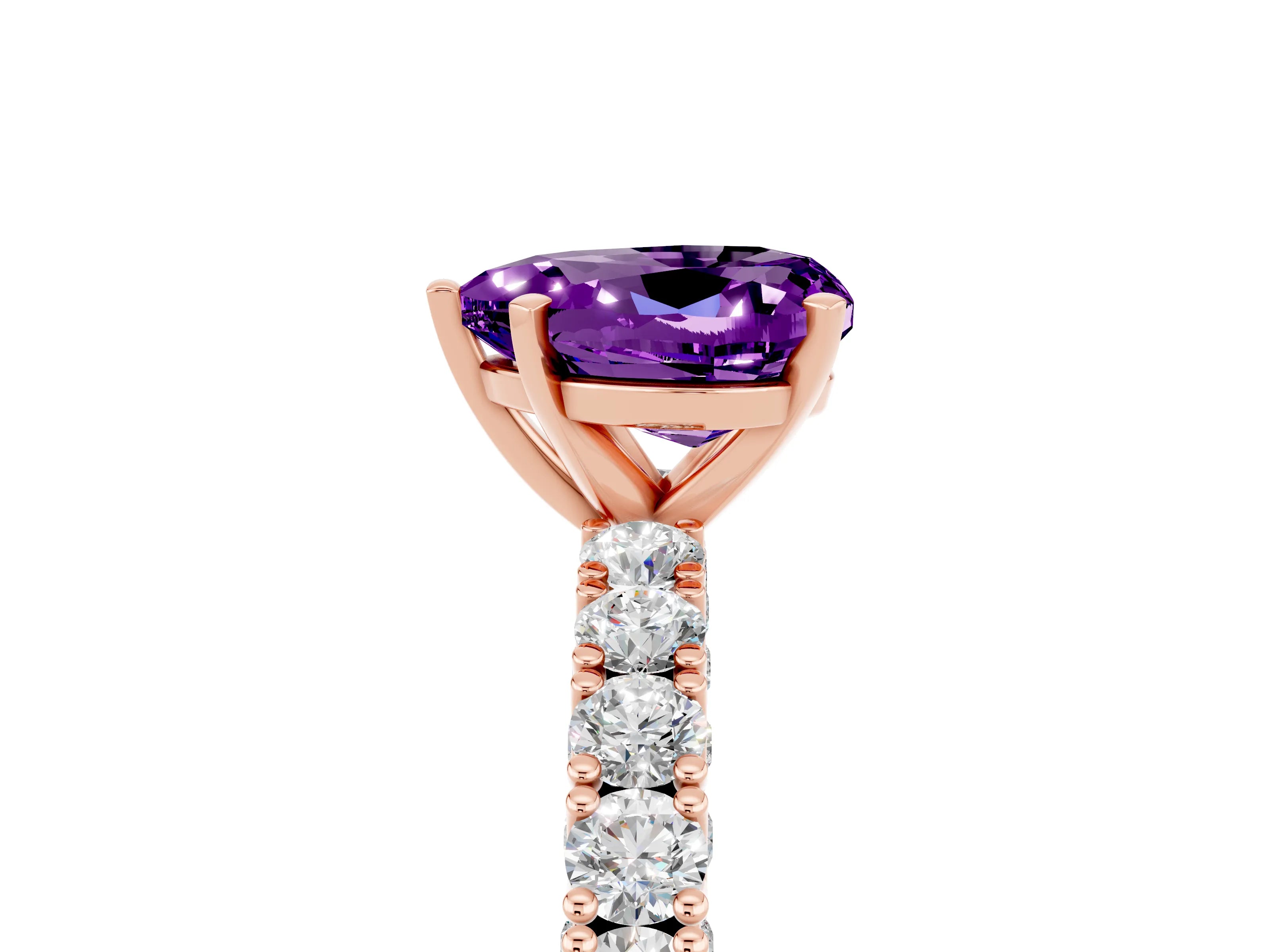 Rose gold Heart Cut Diamond Pavé Band Solitaire Ring with Prong Setting_5