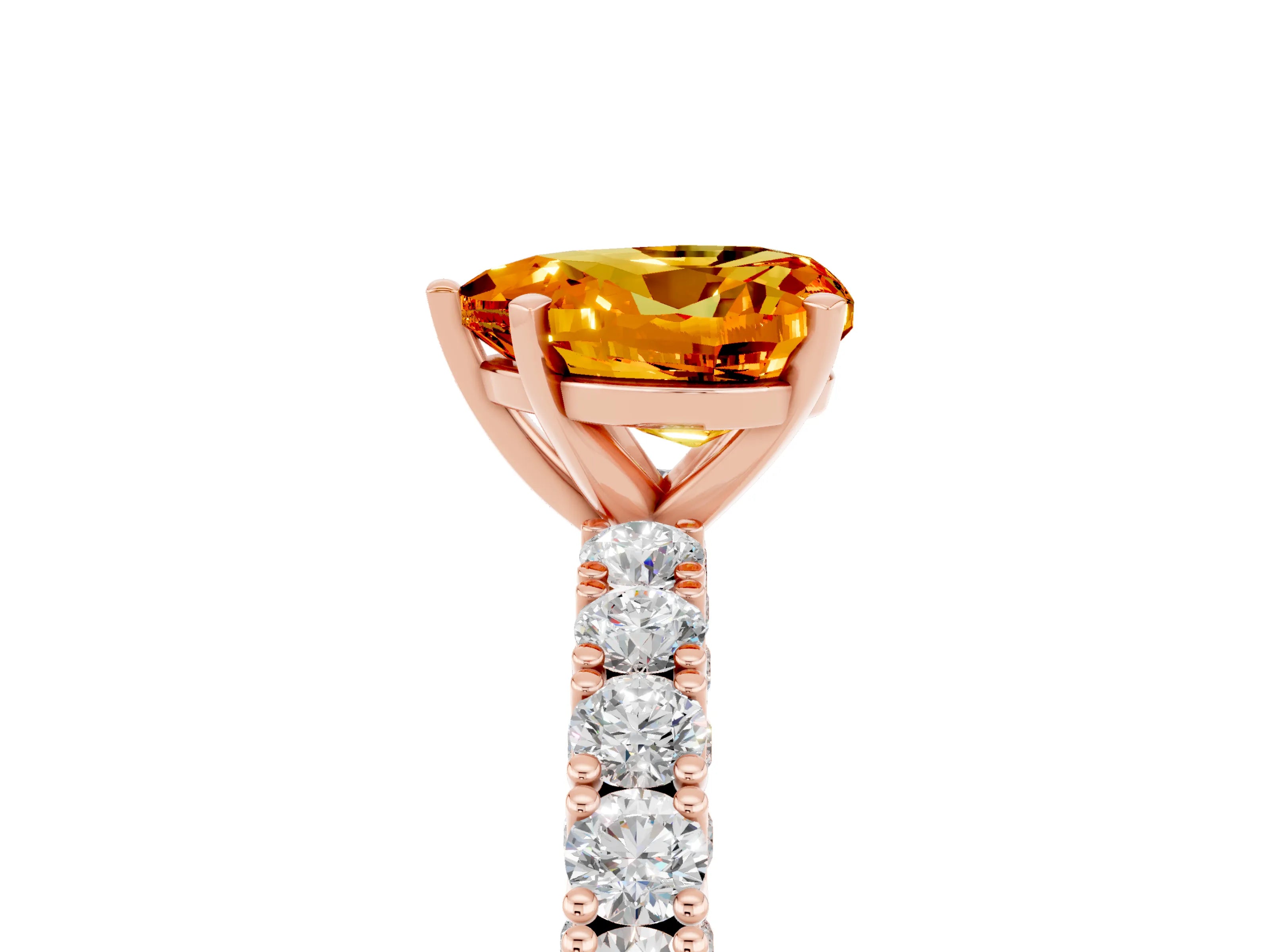 Rose gold Heart Cut Diamond Pavé Band Solitaire Ring with Prong Setting_5