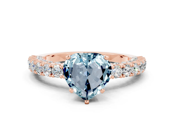 Rose gold Heart Cut Diamond Pavé Band Solitaire Ring with Prong Setting