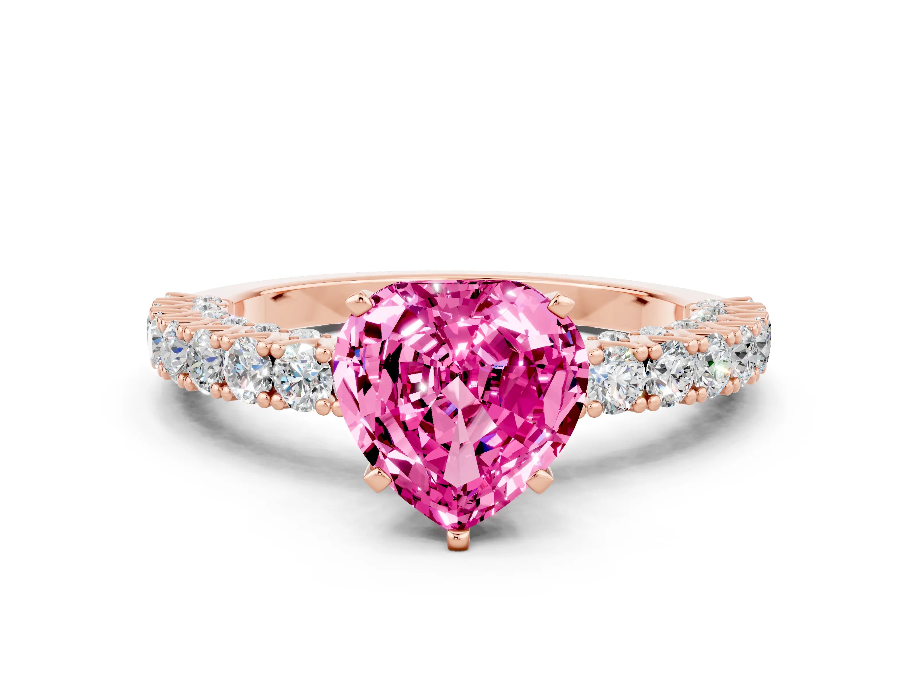 Rose gold Heart Cut Diamond Pavé Band Solitaire Ring with Prong Setting