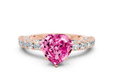 Rose gold Heart Cut Diamond Pavé Band Solitaire Ring with Prong Setting
