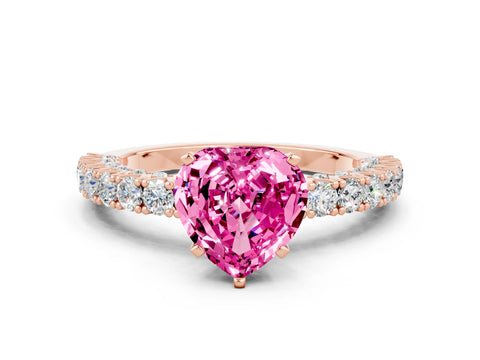 Rose gold Heart Cut Diamond Pavé Band Solitaire Ring with Prong Setting