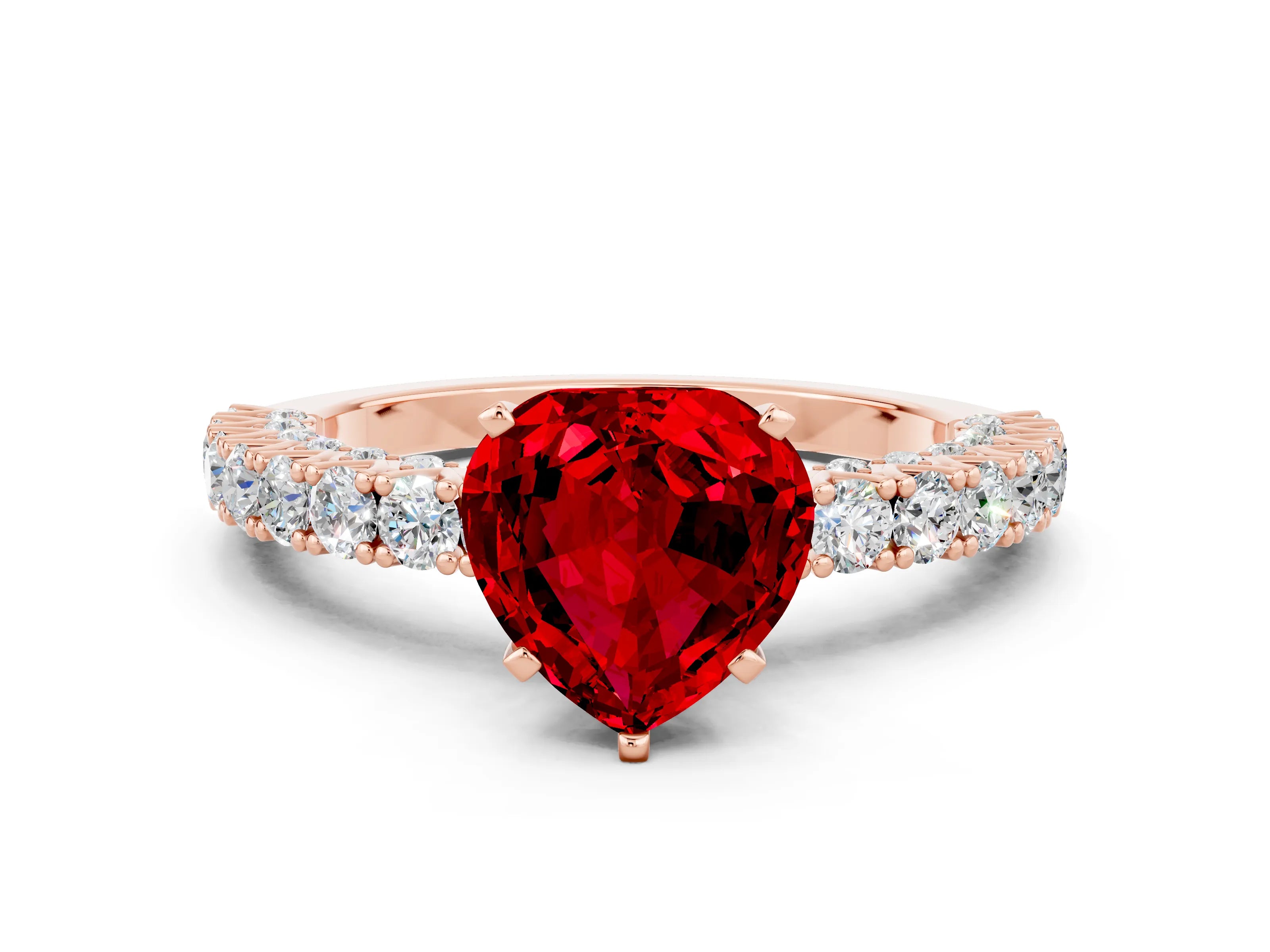 Rose gold Heart Cut Diamond Pavé Band Solitaire Ring with Prong Setting
