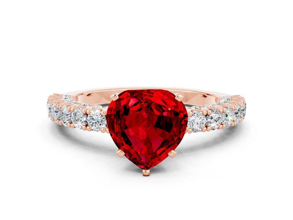 Rose gold Heart Cut Diamond Pavé Band Solitaire Ring with Prong Setting