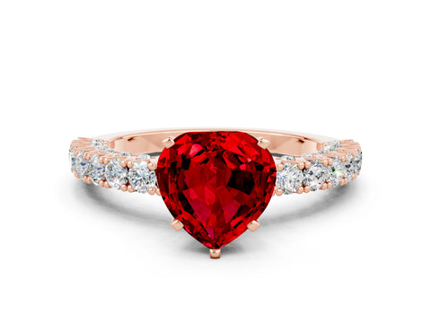 Rose gold Heart Cut Diamond Pavé Band Solitaire Ring with Prong Setting