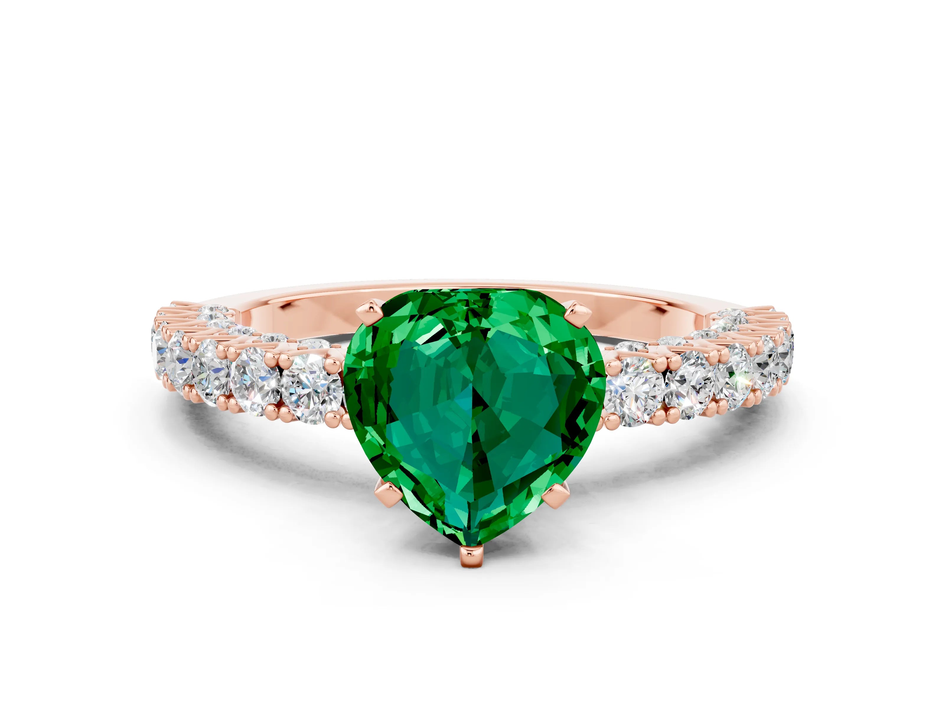 Rose gold Heart Cut Diamond Pavé Band Solitaire Ring with Prong Setting