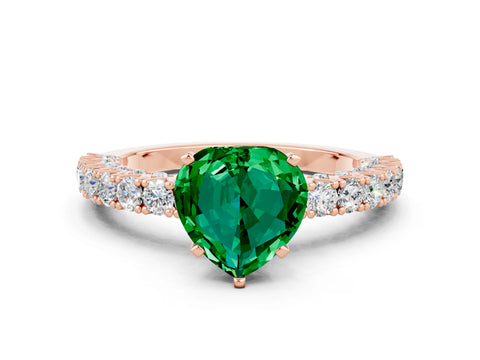 Rose gold Heart Cut Diamond Pavé Band Solitaire Ring with Prong Setting