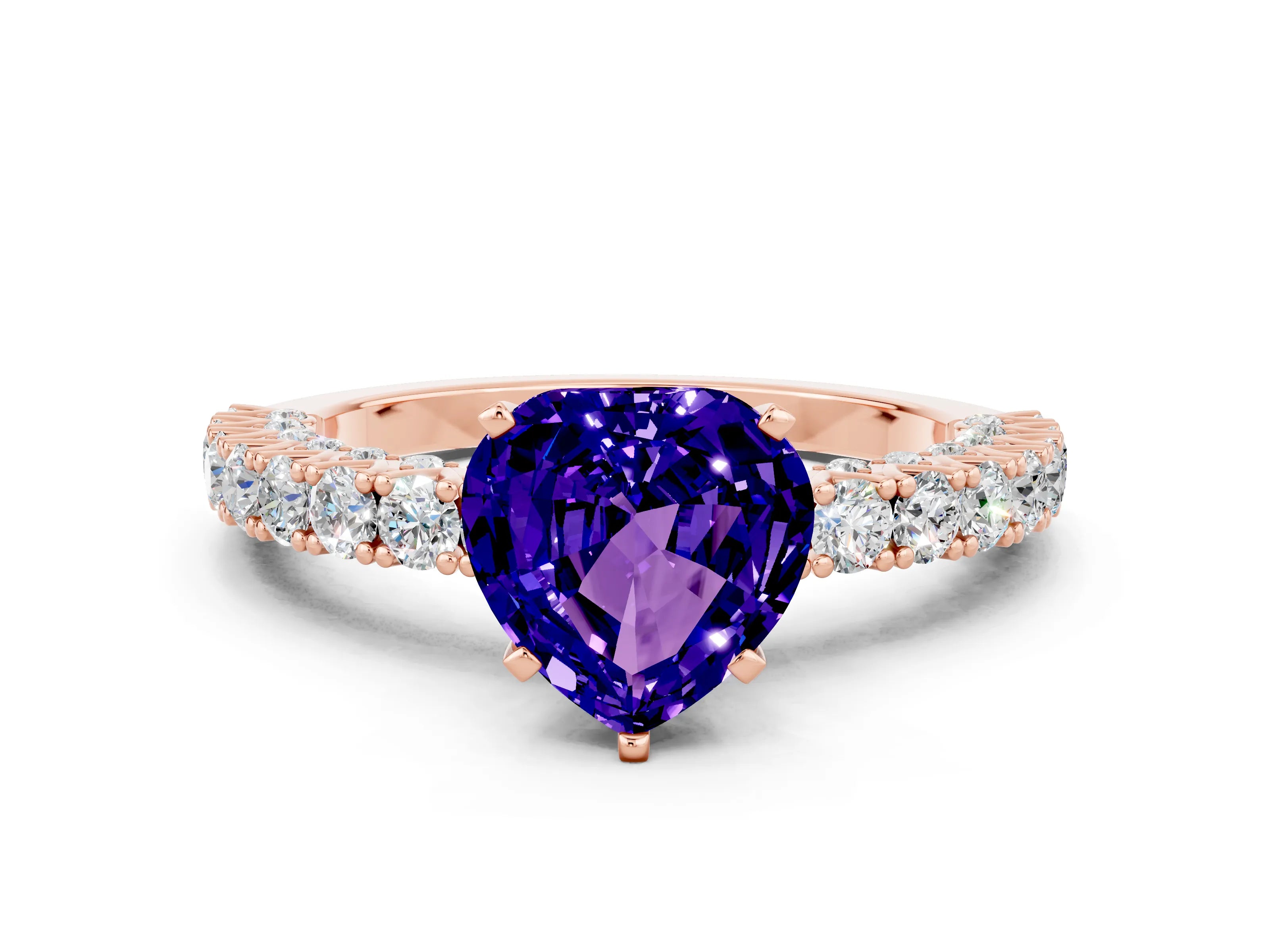 Rose gold Heart Cut Diamond Pavé Band Solitaire Ring with Prong Setting