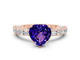 Rose gold Heart Cut Diamond Pavé Band Solitaire Ring with Prong Setting
