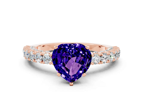 Rose gold Heart Cut Diamond Pavé Band Solitaire Ring with Prong Setting