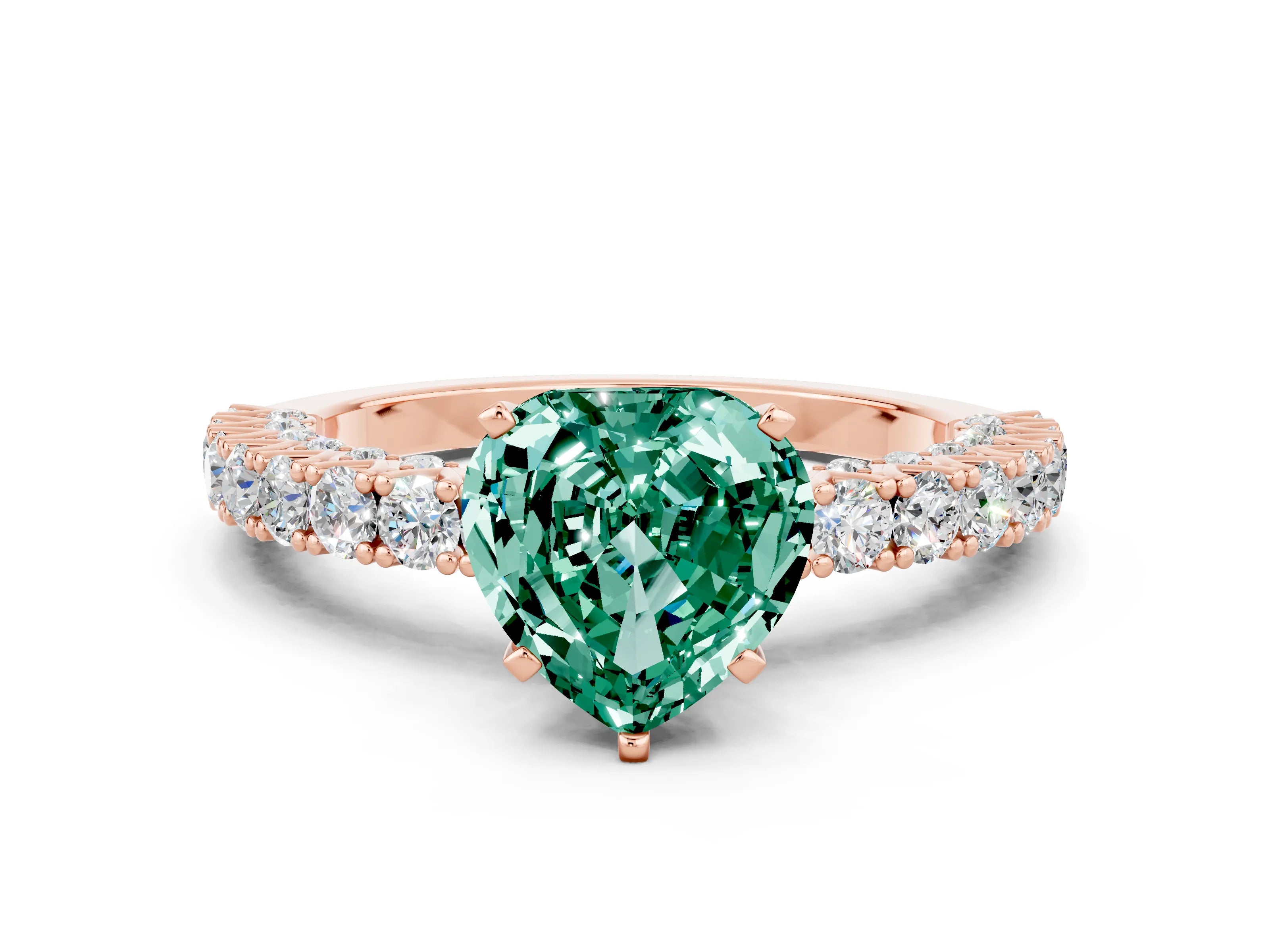 Rose gold Heart Cut Diamond Pavé Band Solitaire Ring with Prong Setting