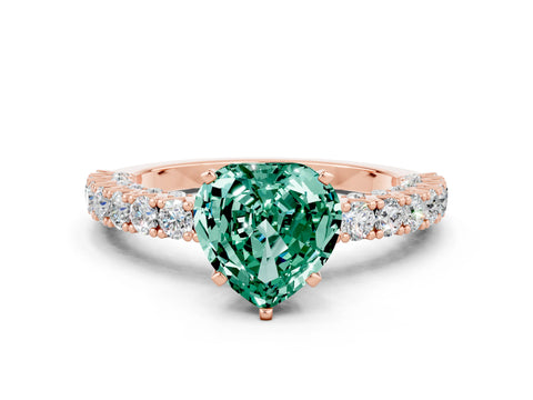 Rose gold Heart Cut Diamond Pavé Band Solitaire Ring with Prong Setting