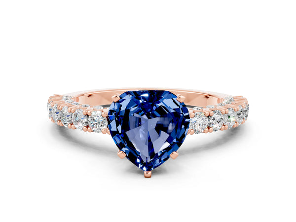 Rose gold Heart Cut Diamond Pavé Band Solitaire Ring with Prong Setting
