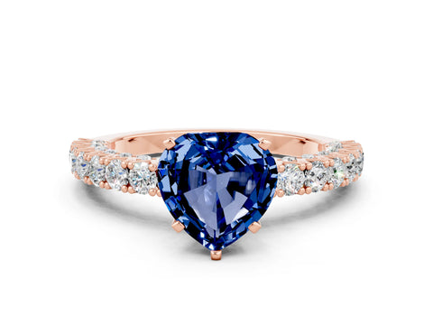 Rose gold Heart Cut Diamond Pavé Band Solitaire Ring with Prong Setting