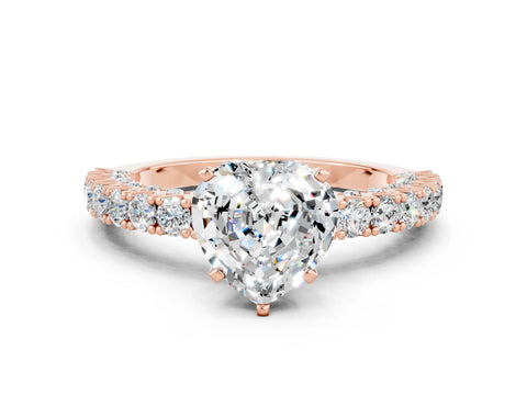 Rose gold Heart Cut Diamond Pavé Band Solitaire Ring with Prong Setting