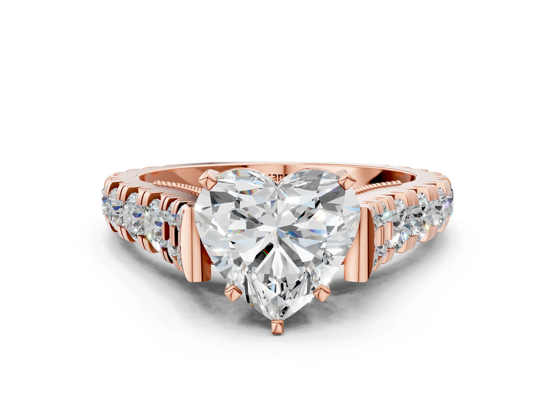 Rose gold Heart Cut Diamond Pavé Band Solitaire with Four-Prong Setting_23