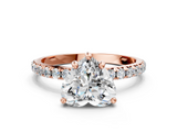 Rose gold Heart Cut Diamond Pavé Band Solitaire with Four-Prong Setting_3