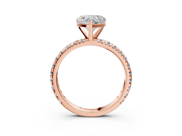 Rose gold Heart Cut Diamond Pavé Band with Four-Prong Setting