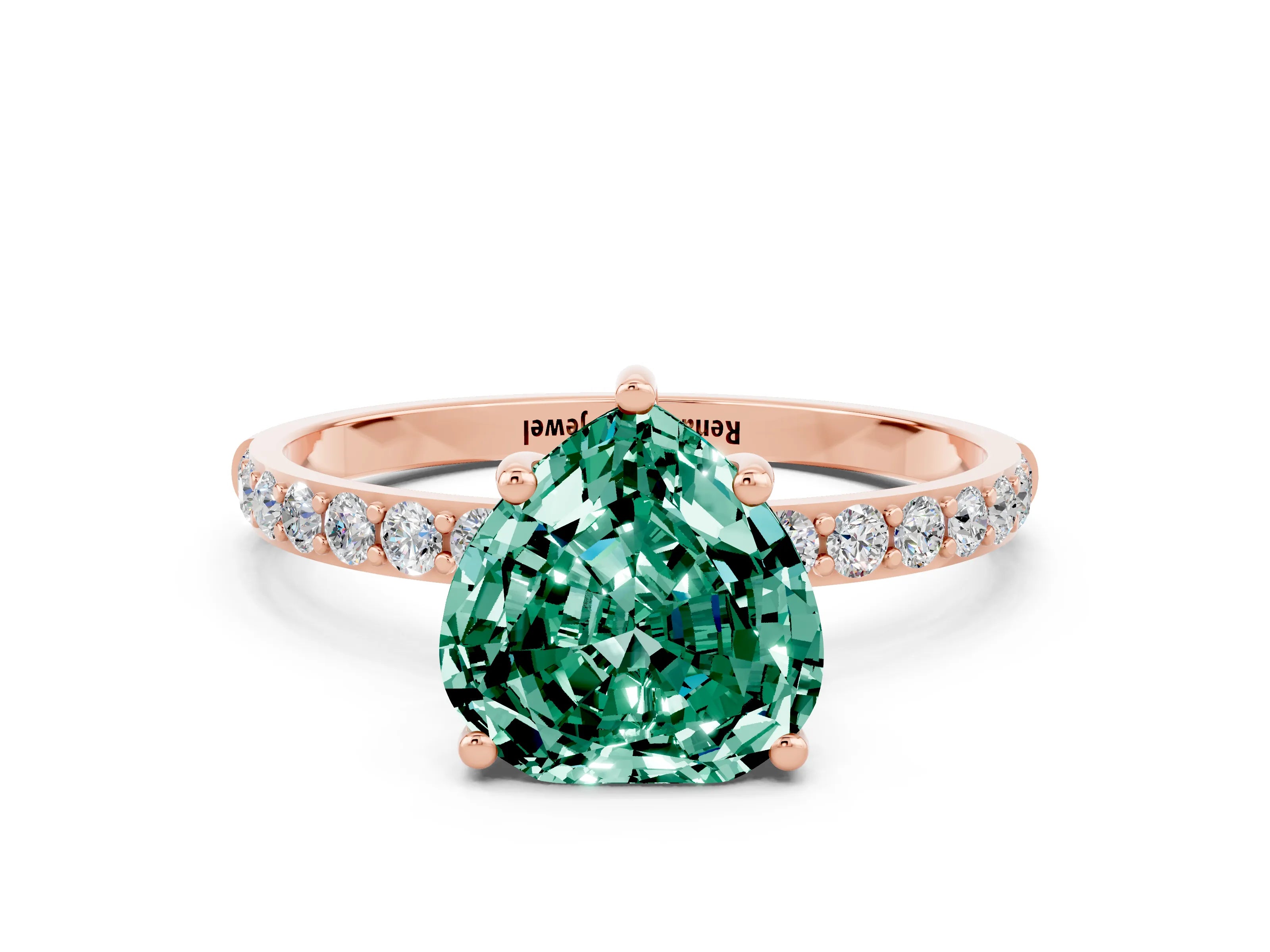 Rose gold Heart Cut Diamond Pavé Band with Six-Prong Setting