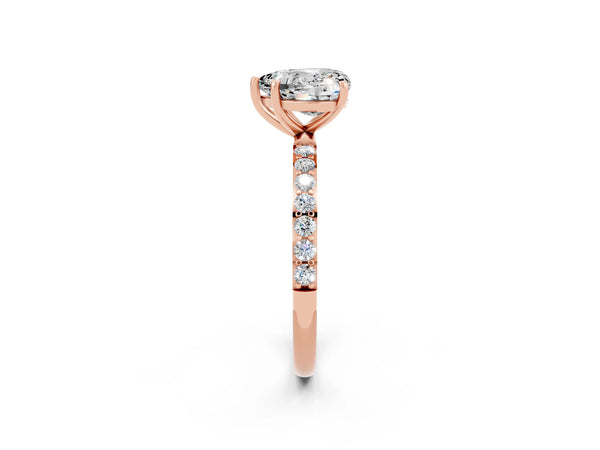 Rose gold Heart Cut Moissanite Solitaire Ring with Round Pavé Shoulders and Prong Setting