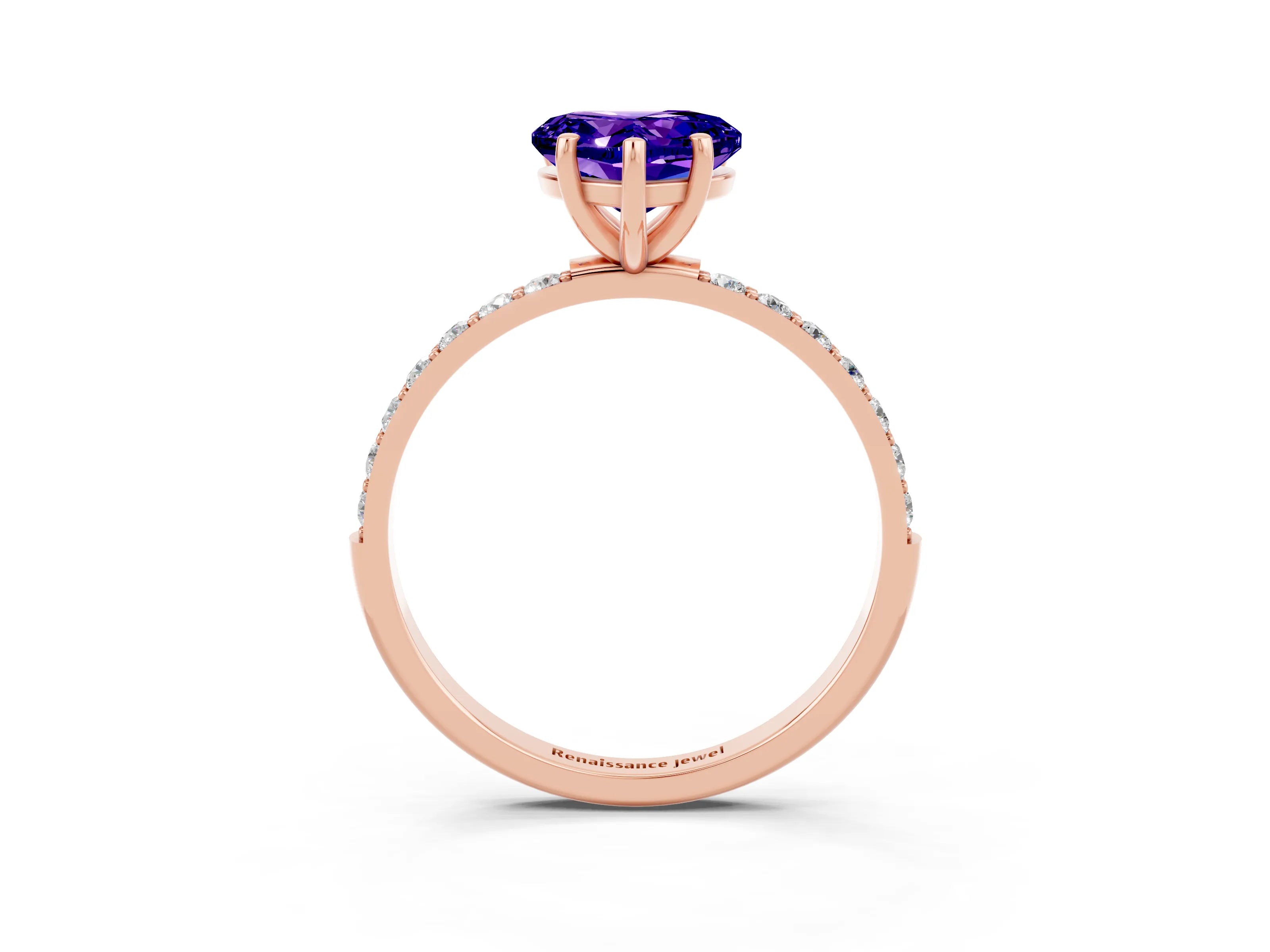 Rose gold Heart Cut Diamond Pavé Band with Six-Prong Setting_3