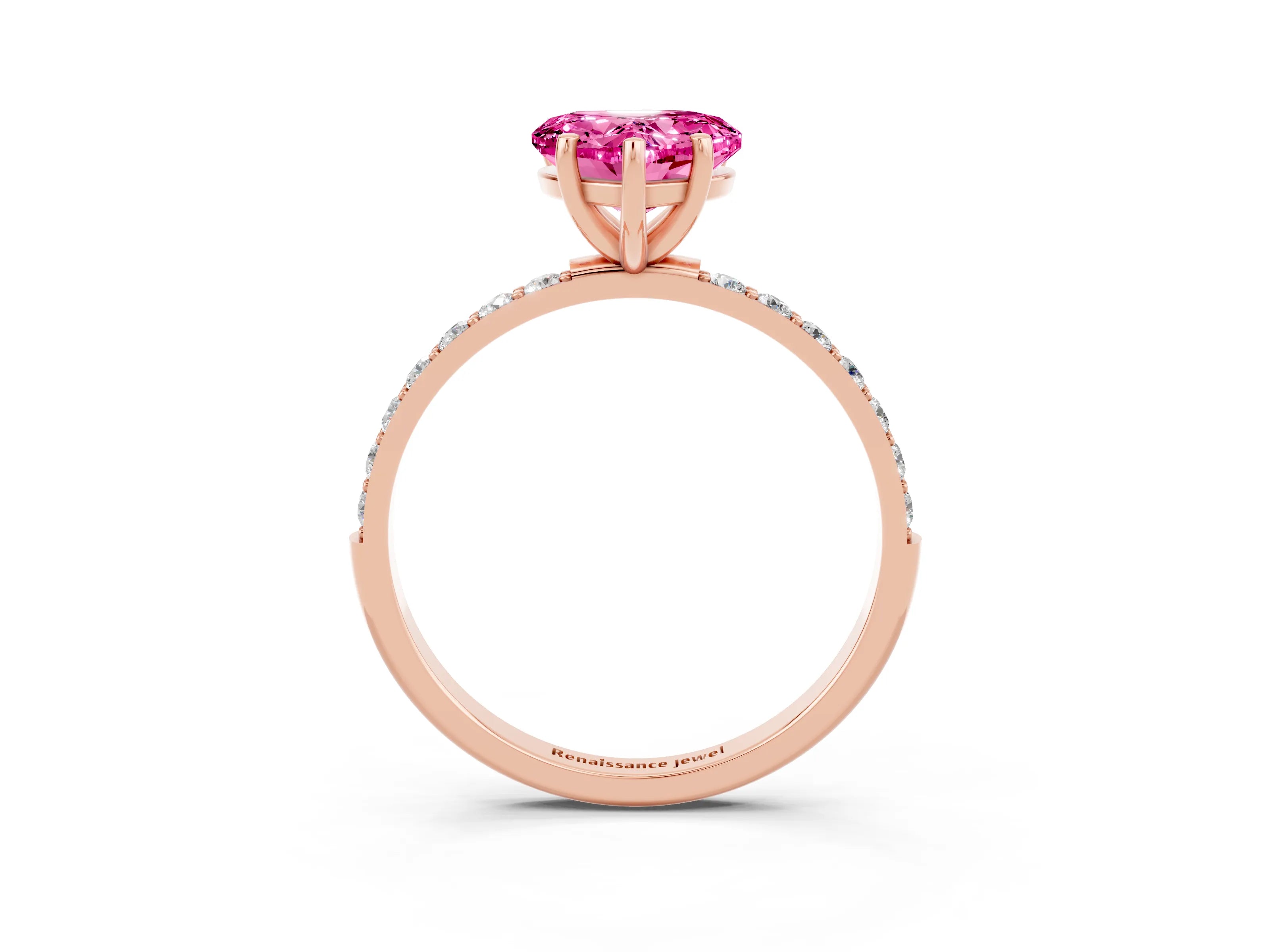 Rose gold Heart Cut Diamond Pavé Band with Six-Prong Setting_3