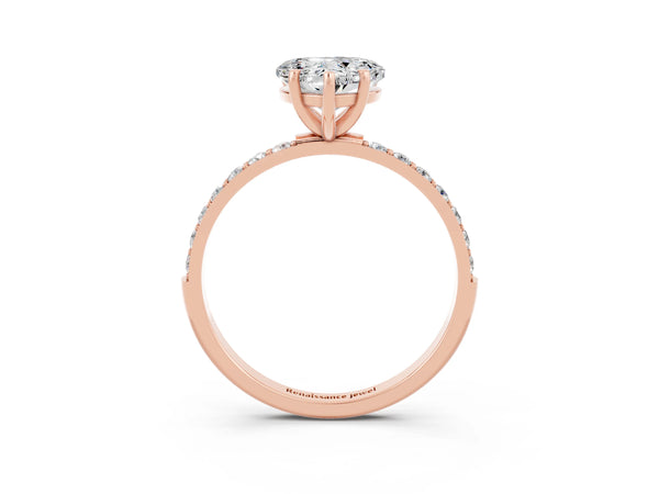 Rose gold Heart Cut Moissanite Solitaire Ring with Round Pavé Shoulders and Prong Setting