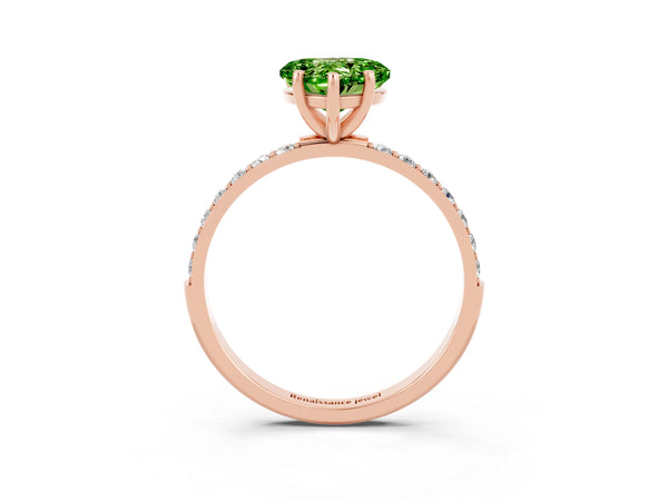 Rose gold Heart Cut Diamond Pavé Band with Six-Prong Setting