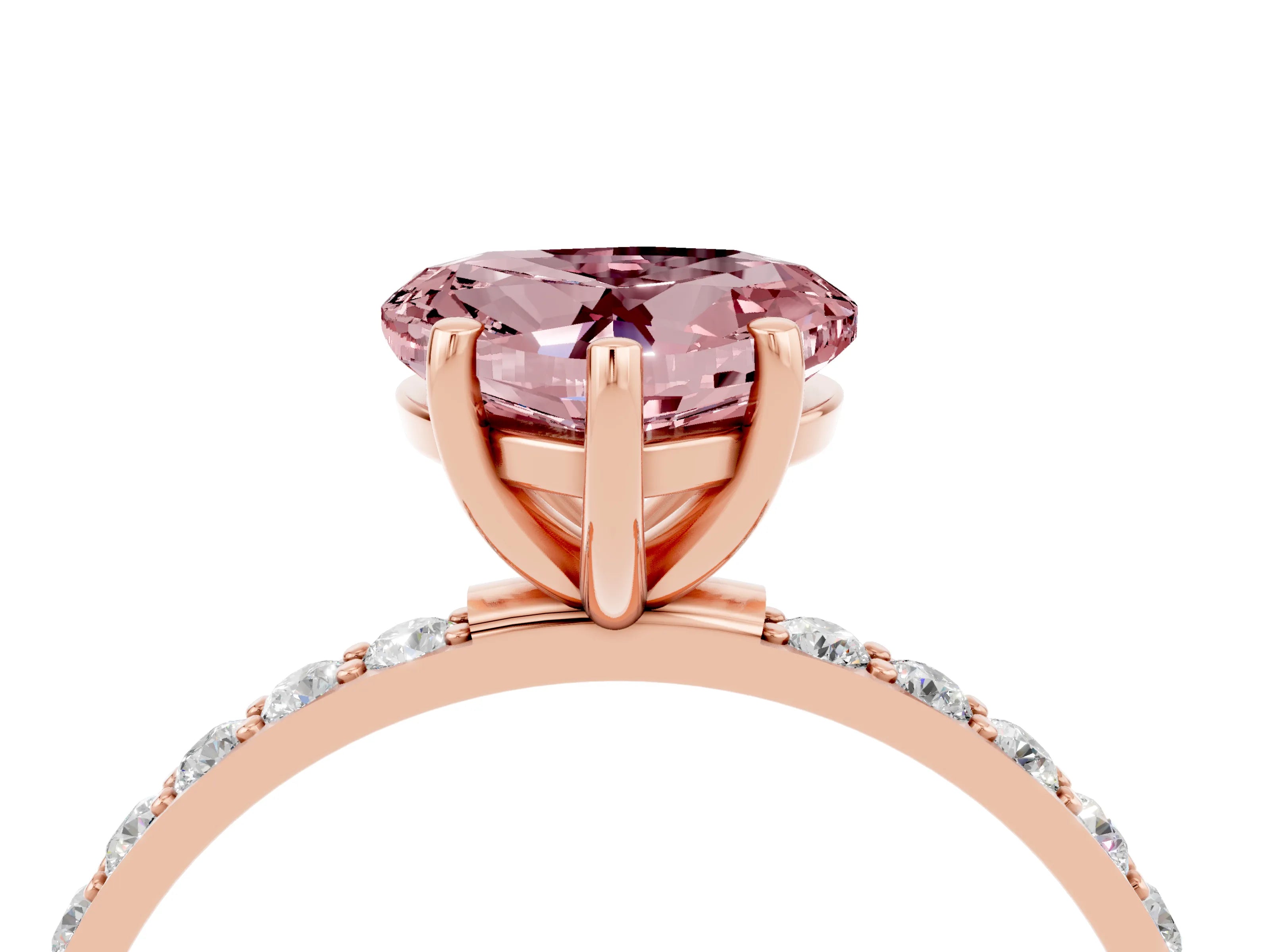 Rose gold Heart Cut Diamond Pavé Band with Six-Prong Setting_4