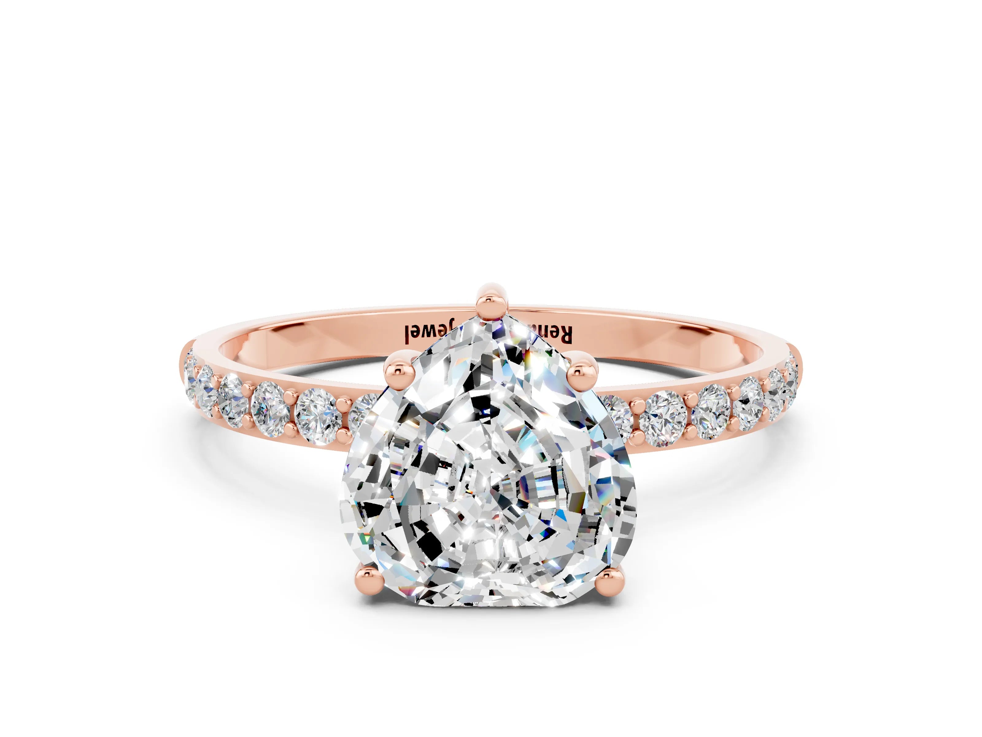 Rose gold Heart Cut Diamond Pavé Band with Six-Prong Setting