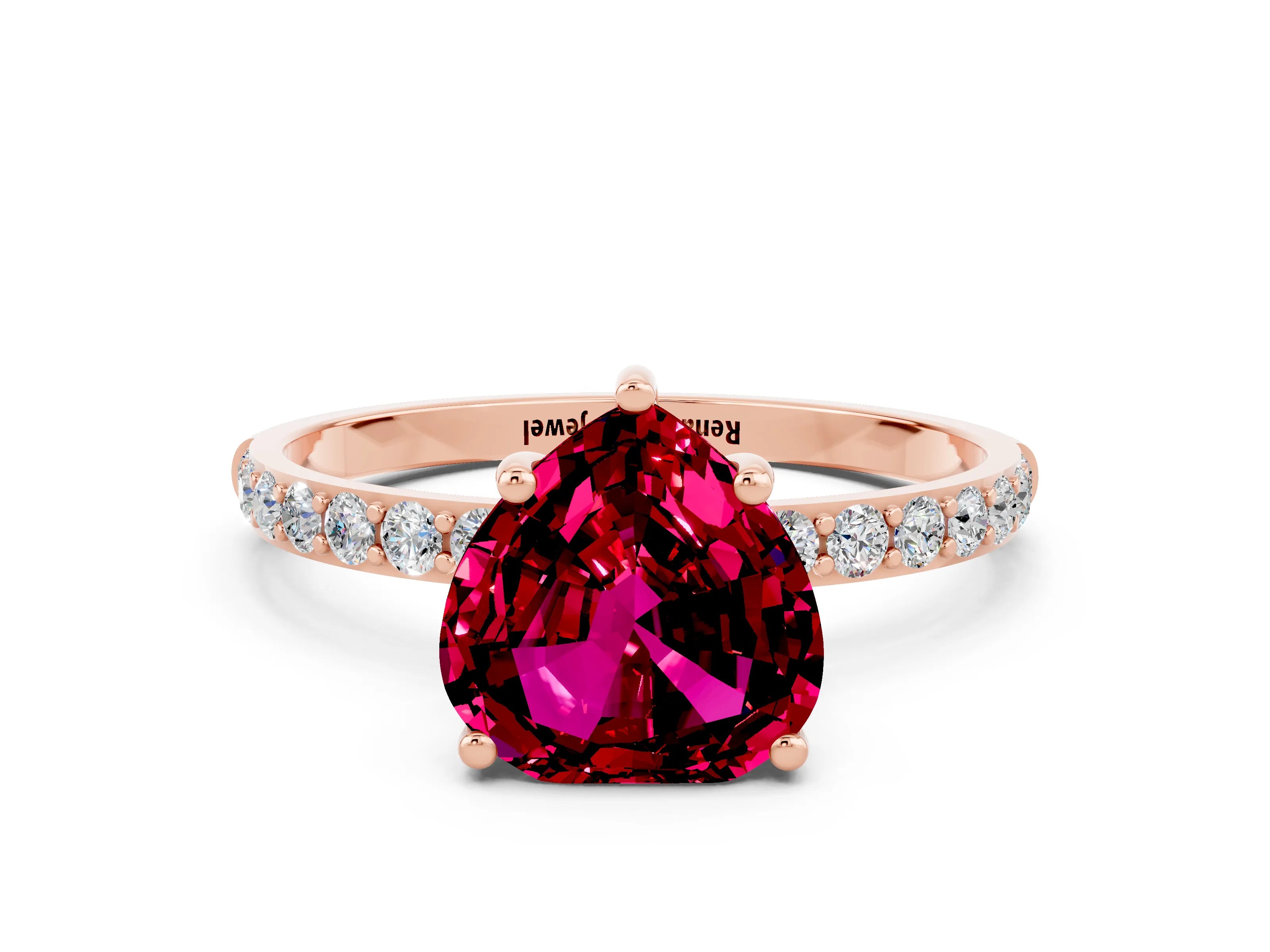 Rose gold Heart Cut Diamond Pavé Band with Six-Prong Setting