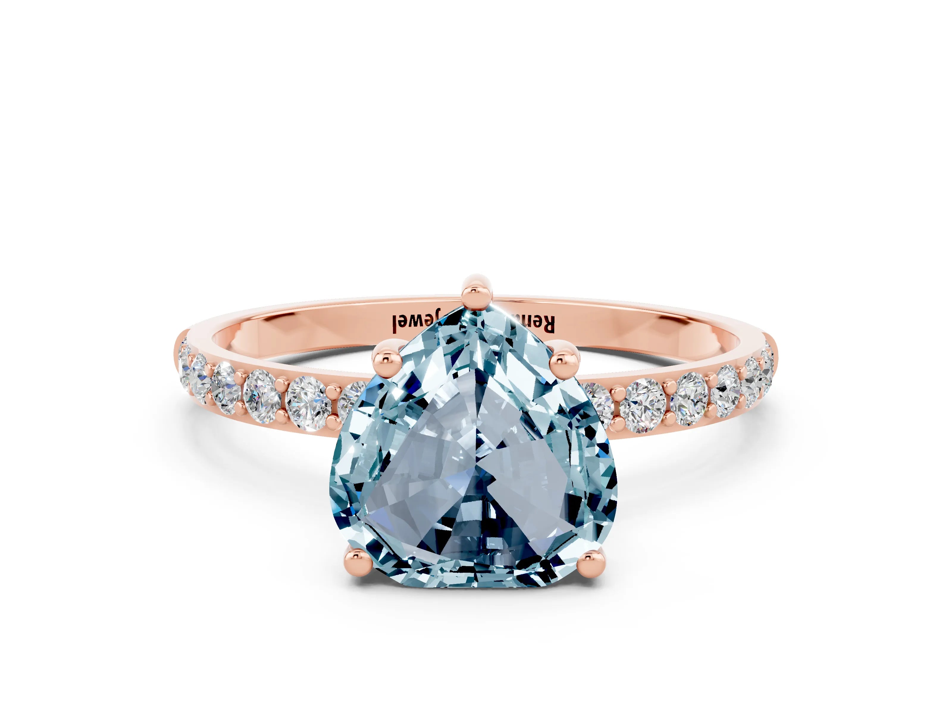 Rose gold Heart Cut Diamond Pavé Band with Six-Prong Setting