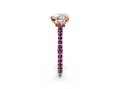 Rose gold Heart Cut Diamond Pavé Engagement Ring with Round with Amethyst side stone Accents and Prong Setting_2