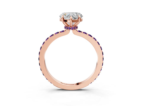Rose gold Heart Cut Diamond Pavé Engagement Ring with Round with Amethyst side stone Accents and Prong Setting_3
