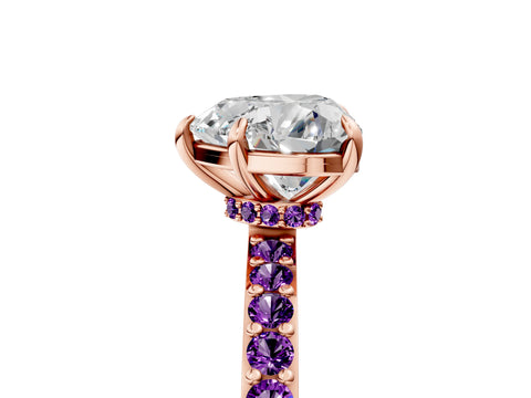 Rose gold Heart Cut Diamond Pavé Engagement Ring with Round with Amethyst side stone Accents and Prong Setting_5