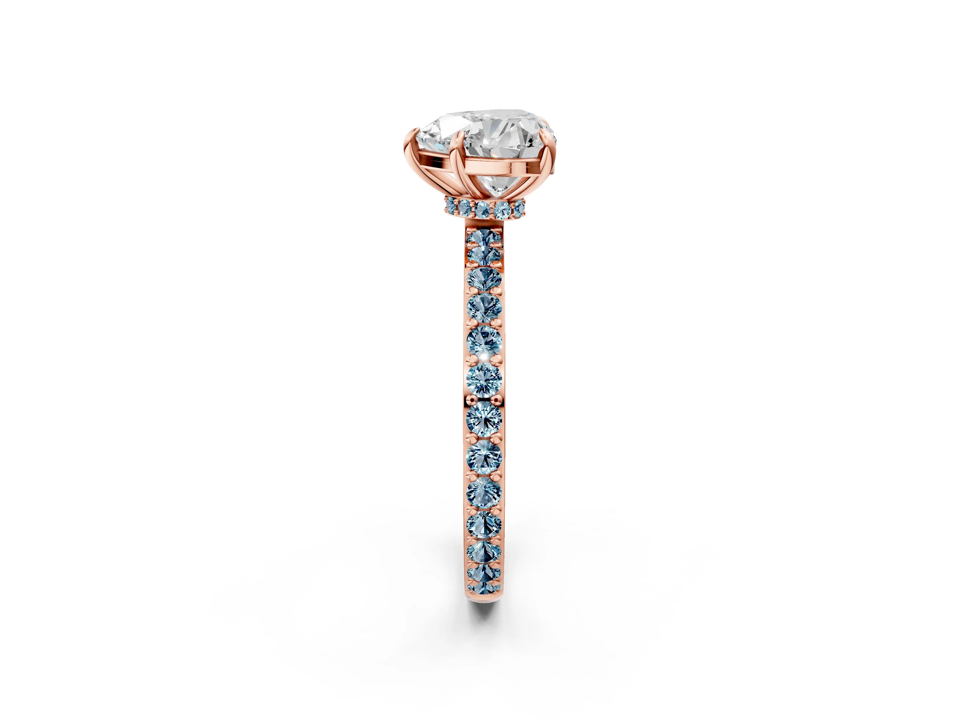 Rose gold Heart Cut Diamond Pavé Engagement Ring with Round with Aquamarine side stone Accents and Prong Setting_2