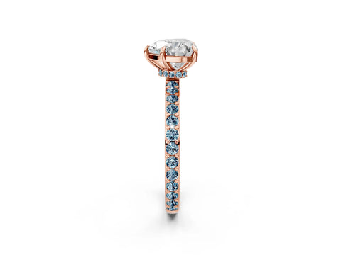 Rose gold Heart Cut Diamond Pavé Engagement Ring with Round with Aquamarine side stone Accents and Prong Setting_2