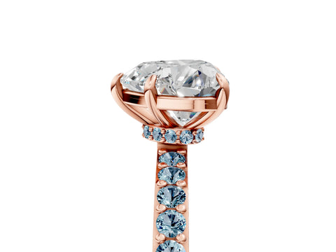 Rose gold Heart Cut Diamond Pavé Engagement Ring with Round with Aquamarine side stone Accents and Prong Setting_5