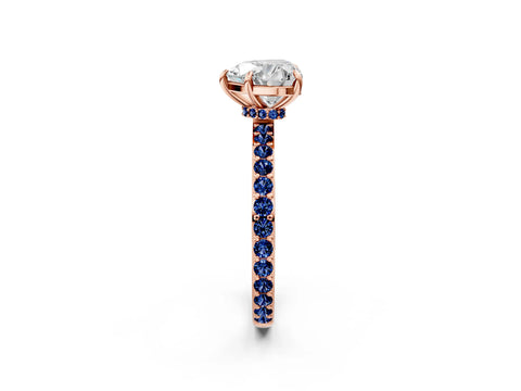 Rose gold Heart Cut Diamond Pavé Engagement Ring with Round with Blue Sapphire side stone Accents and Prong Setting_2