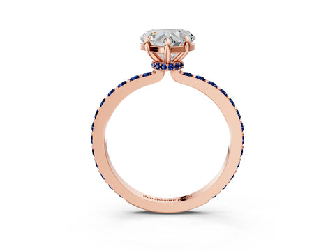 Rose gold Heart Cut Diamond Pavé Engagement Ring with Round with Blue Sapphire side stone Accents and Prong Setting_3