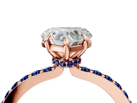 Rose gold Heart Cut Diamond Pavé Engagement Ring with Round with Blue Sapphire side stone Accents and Prong Setting_4