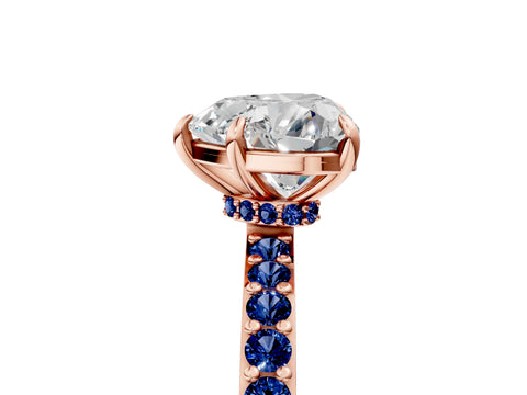 Rose gold Heart Cut Diamond Pavé Engagement Ring with Round with Blue Sapphire side stone Accents and Prong Setting_5