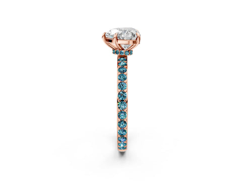 Rose gold Heart Cut Diamond Pavé Engagement Ring with Round with Blue Topaz side stone Accents and Prong Setting_2
