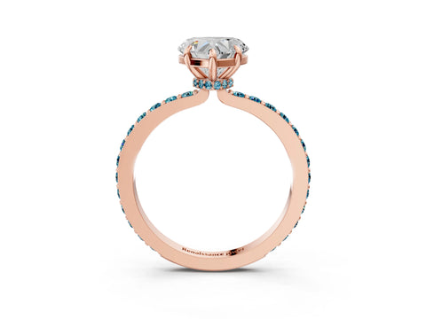 Rose gold Heart Cut Diamond Pavé Engagement Ring with Round with Blue Topaz side stone Accents and Prong Setting_3